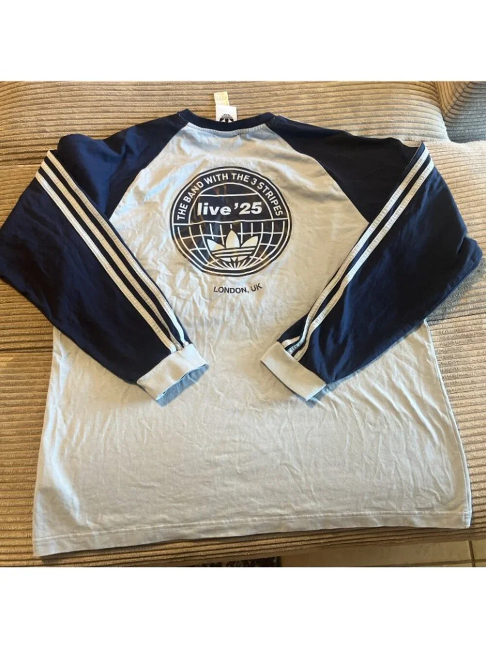 Oasis x Adidas Official Tour Blue 3 Stripe Long Sleeve Concert Tee Dublin XL